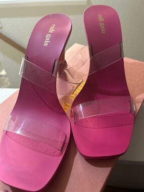 cult gaia Hot Pink Clear-Strap Slide Sandals